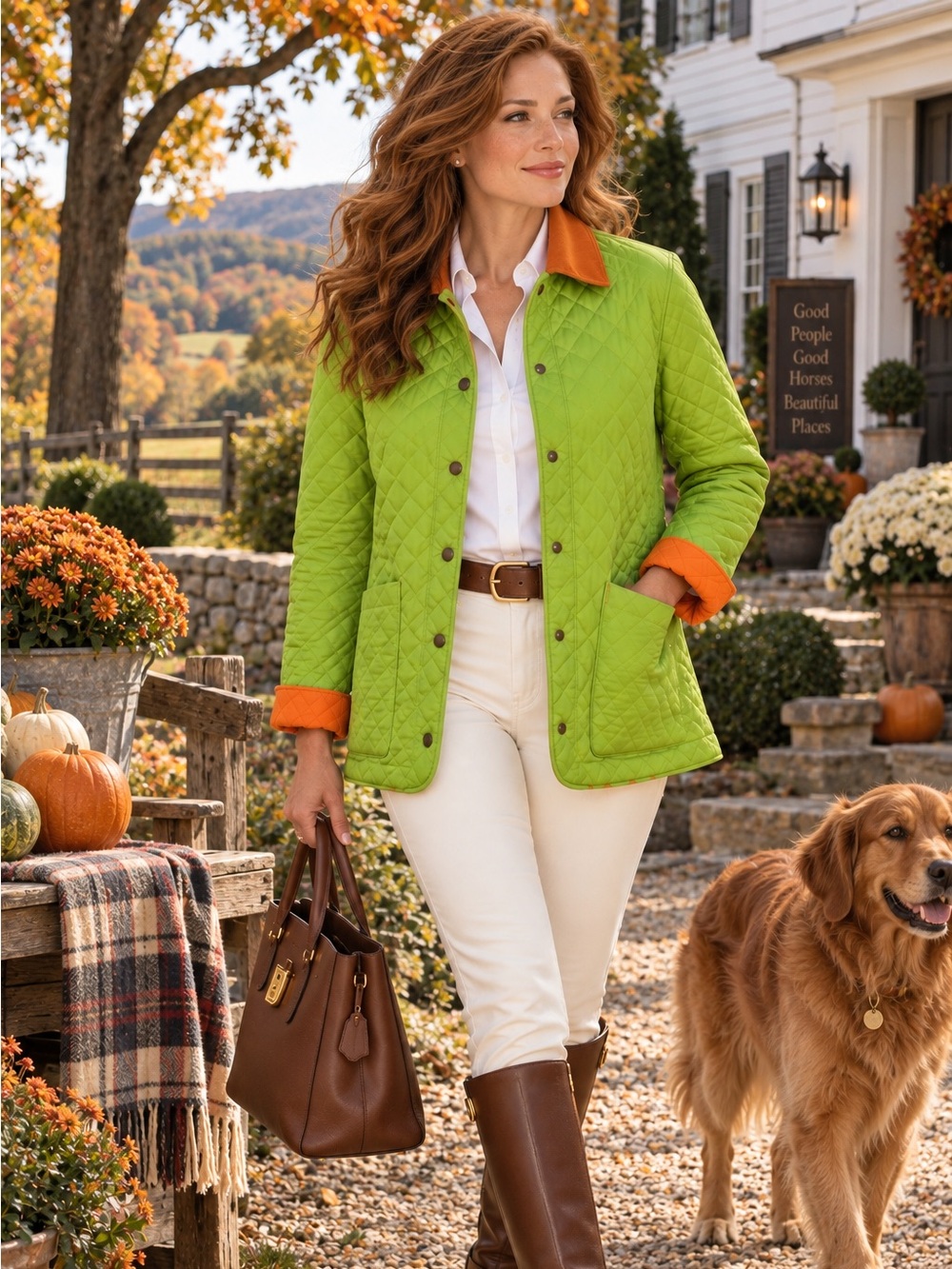 J.McLaughlin Quilted Colorblock Lime Green Jacket with Orange Trim – Size Medium